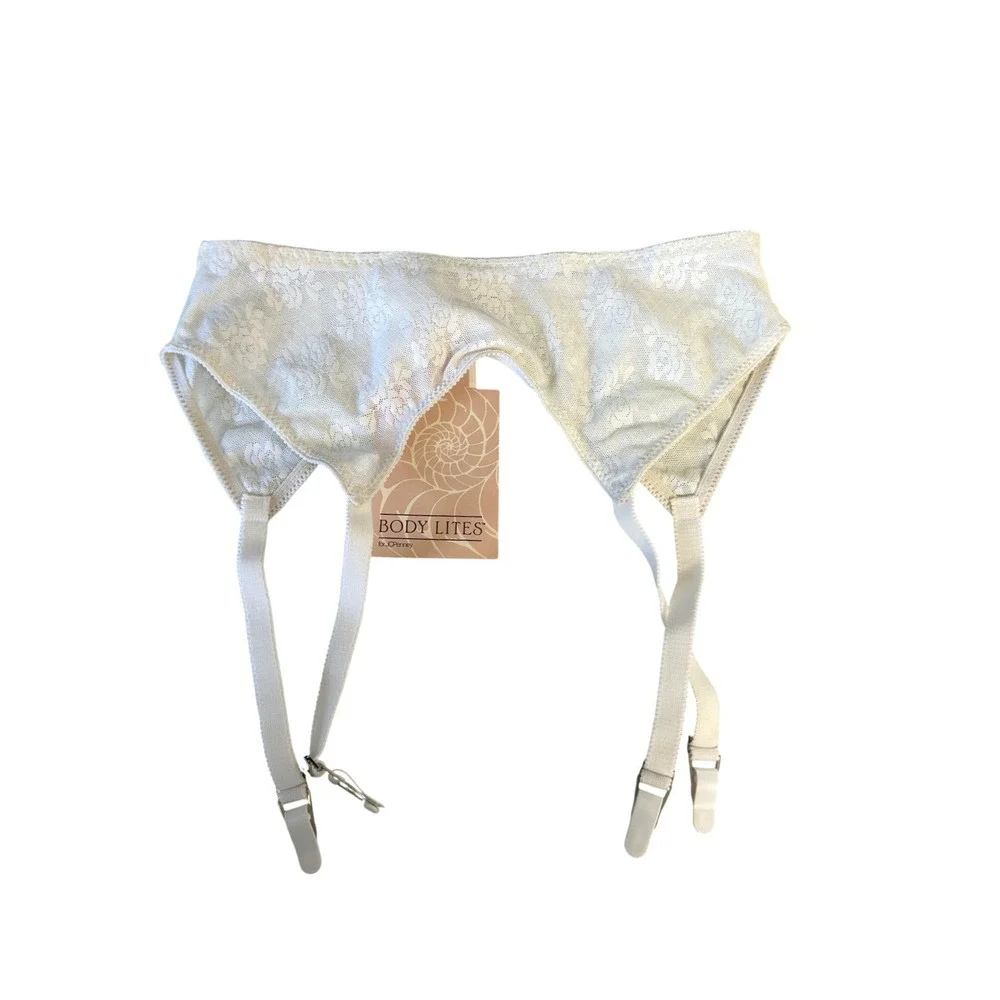 Vintage Body Lites JCPenney White Lace Garter Belt & Girdle Set NWT Medium JS